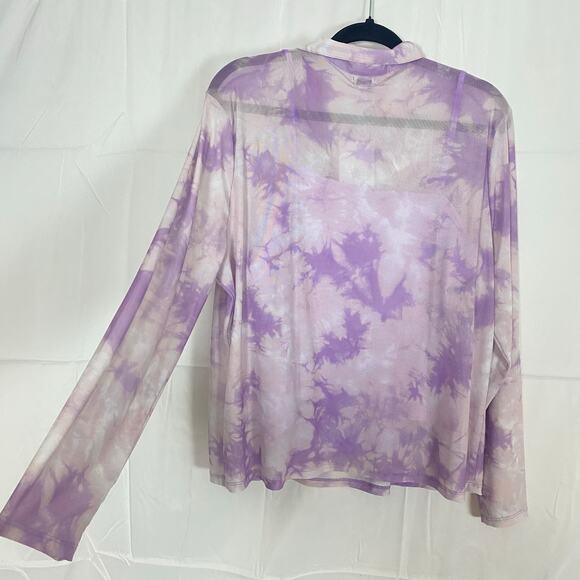 Love Fire 2X Purple Tie Dye Sheer Mesh Polo Blouse w/ Cami Layered Y2K Trendy - Picture 3 of 16